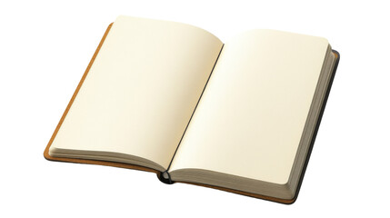 Open notebook with blank pages showing on transparent background