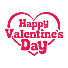 Lettering Happy Valentines Day banner. Valentines Day greeting card template with typography text happy valentine`s day and red heart and line on background. Vector illustration