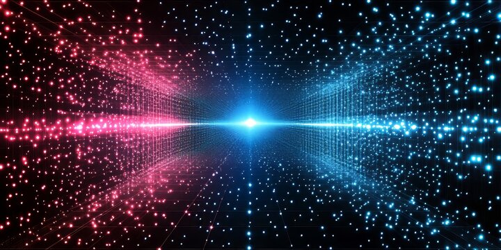 Abstract Neon Glowing Lines and Grid with Sparkles, Digital Big Data Visualization Background
