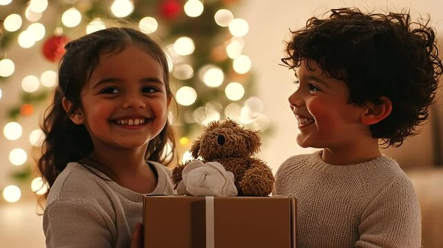 Child Thanking Sibling for Toy Sharing with a Big Smile