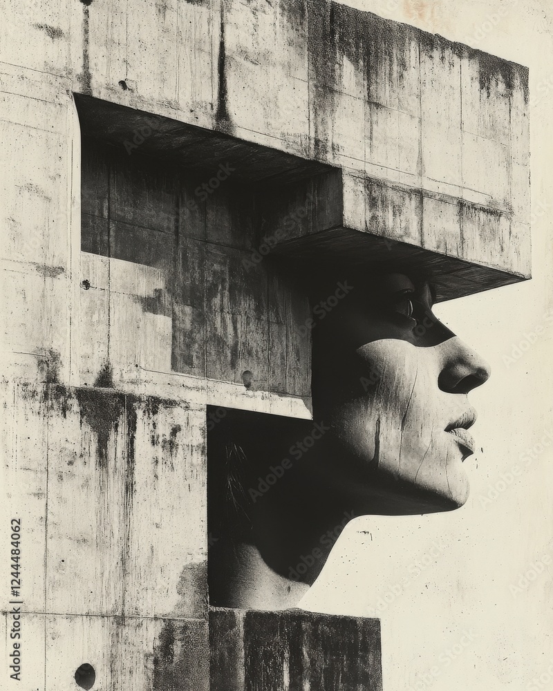 Poster a striking fusion of human and architectural forms represents the interplay of structure and emotion