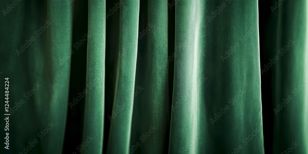 Poster elegant green curtains create a rich texture in this image. the folds and drapes add depth and softn