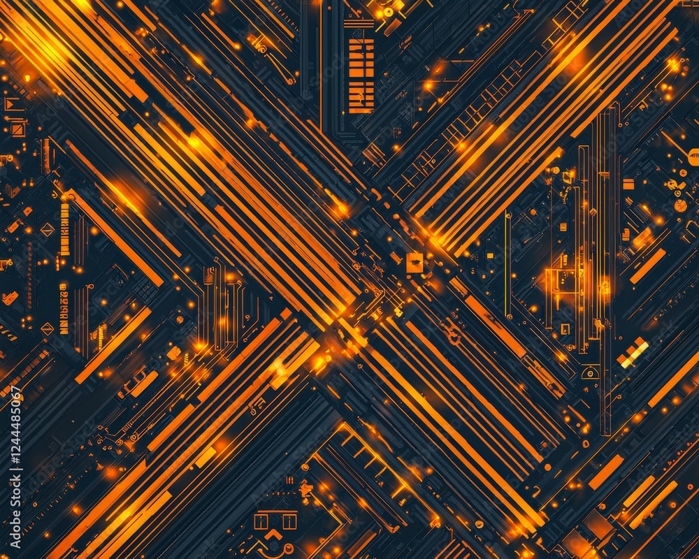 Poster a vibrant abstract background featuring intricate patterns of golden lines and shapes against a deep