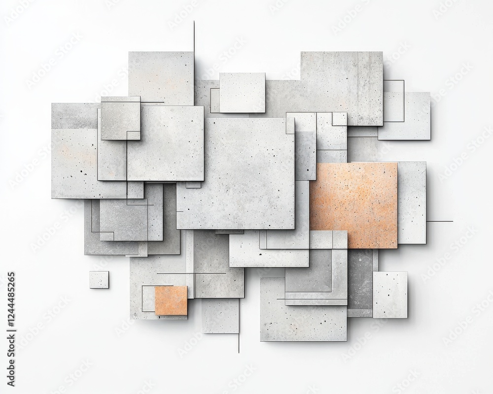 Poster abstract composition of layered geometric concrete shapes in varying sizes. a modern artistic approa
