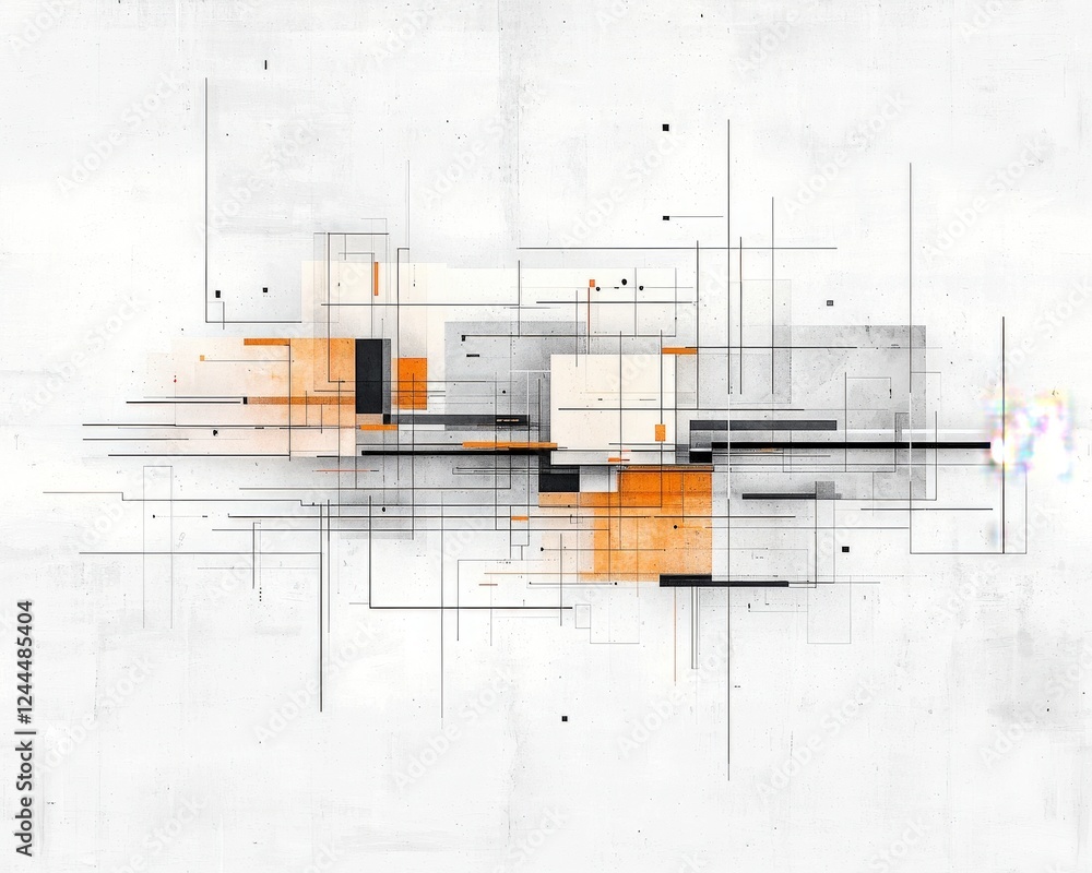Poster a modern abstract design featuring geometric shapes and lines in a muted color palette, perfect for 
