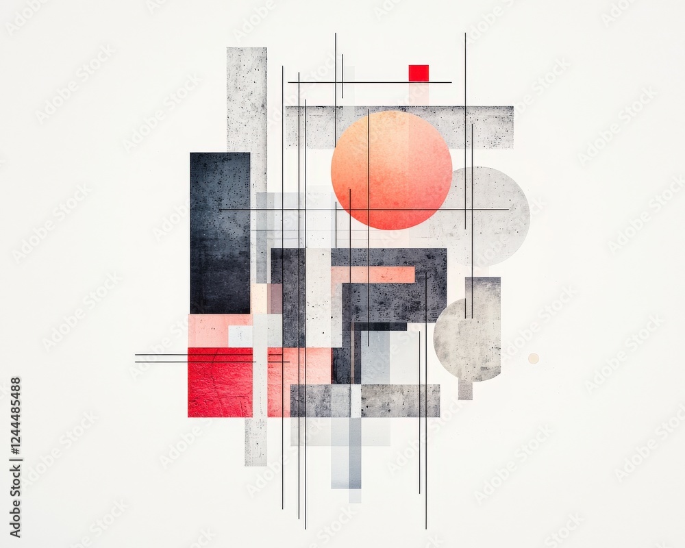 Aufkleber an abstract geometric art piece featuring a bold combination of shapes and colors, creating a modern