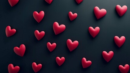 Cute volumetric hearts lie on a plain surface, top view