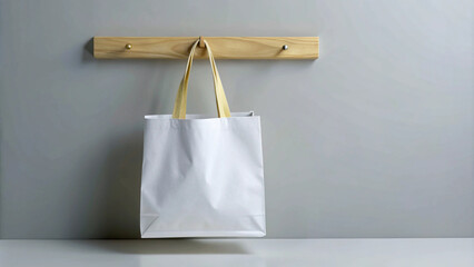 Blank White Paper Bag Mockup on Minimalist Workspace