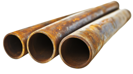 Rusty metal pipes isolated on transparent background