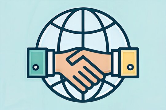 recommend clip art: Line icon style business agreement. Hand shake with globe for deal contract, International partnership, Global business teamwork. Simple outline Vector illustration. Editable stroke EPS 10