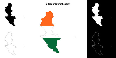 Bilaspur district (Chhattisgarh) blank outline map set