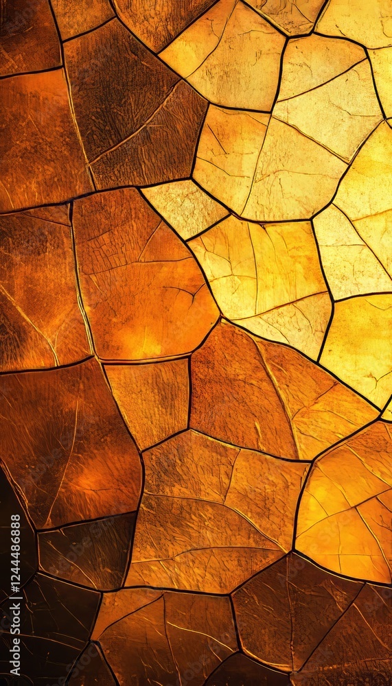 Poster golden geometric pattern abstract background, bright surface with sharp edges, light reflections