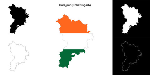 Surajpur district (Chhattisgarh) blank outline map set