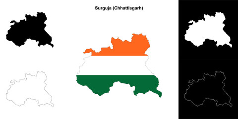 Surguja district (Chhattisgarh) blank outline map set