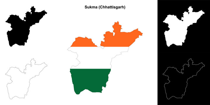Sukma district (Chhattisgarh) blank outline map set