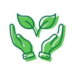 Green Hand Hold Organic Leaf Icon. Germinating Eco-Agriculture Symbol. Cultivation Greenery Ecology Plant Pictogram. Editable Stroke. Isolated Vector Illustration