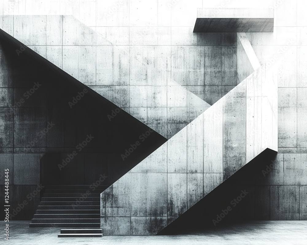 Poster a stunning abstract representation of modern architecture showcasing stark concrete staircases with 