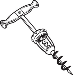 Auger Rustic Tool for Gardening, Silhouette vector art illustration with a white background