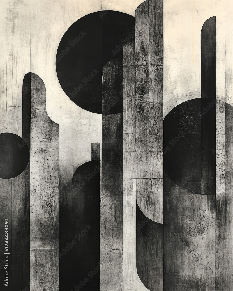 Aufkleber abstract black and white design featuring geometric shapes and lines, creating a modern and stylish 