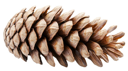 Single pine cone laying on transparent background