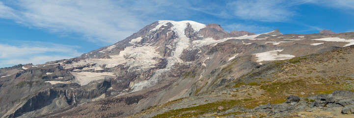 USA, Washington State, Mount Rainier National Park. Mount Rainier Panorama view with rugged glaciers
