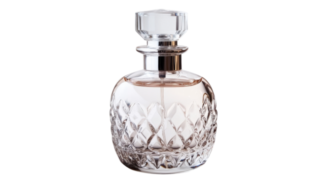 Elegant perfume bottle standing out on transparent background