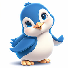 Smiling blue penguin isolated on white, 3d illustration