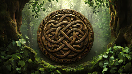Celtic knot rituals captured in sacred spaces nature image enchanted forest symbolic protection. Sacred Spaces & Temples. Illustration