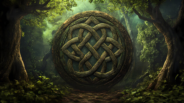 Celtic knot rituals captured in sacred spaces nature image enchanted forest symbolic protection. Sacred Spaces & Temples. Illustration