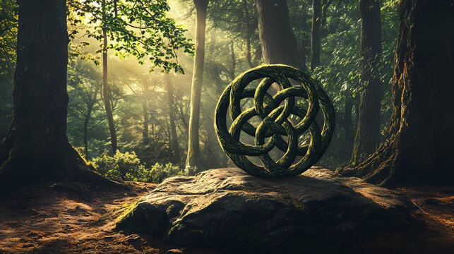 Celtic knot rituals captured in sacred spaces nature image enchanted forest symbolic protection. Sacred Spaces & Temples. Illustration