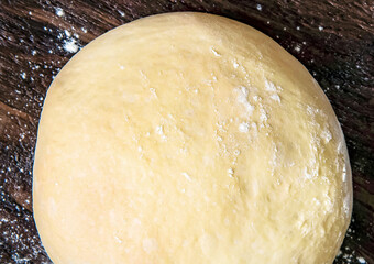 Fresh raw dough and ingredients for making dough