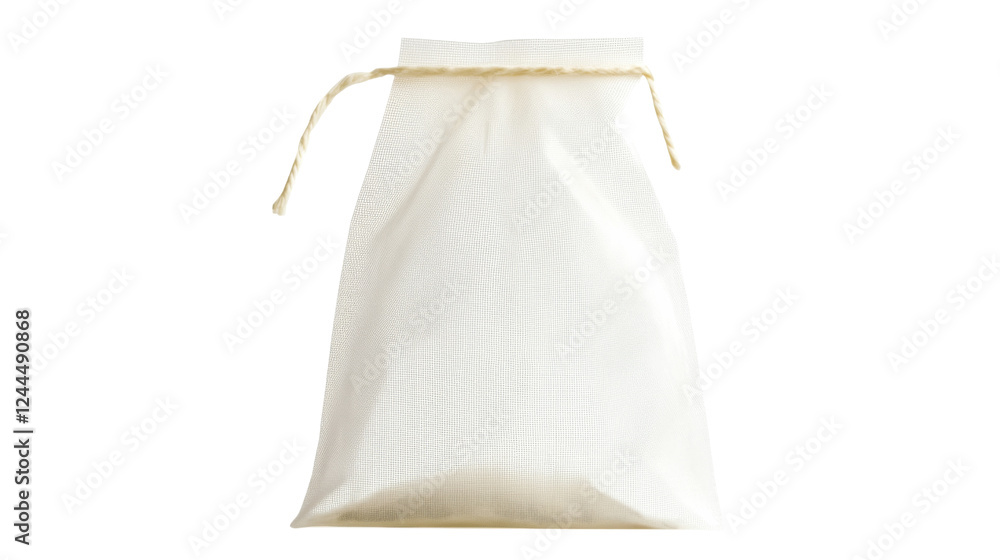 Poster small white cloth bag tied with string on transparent background