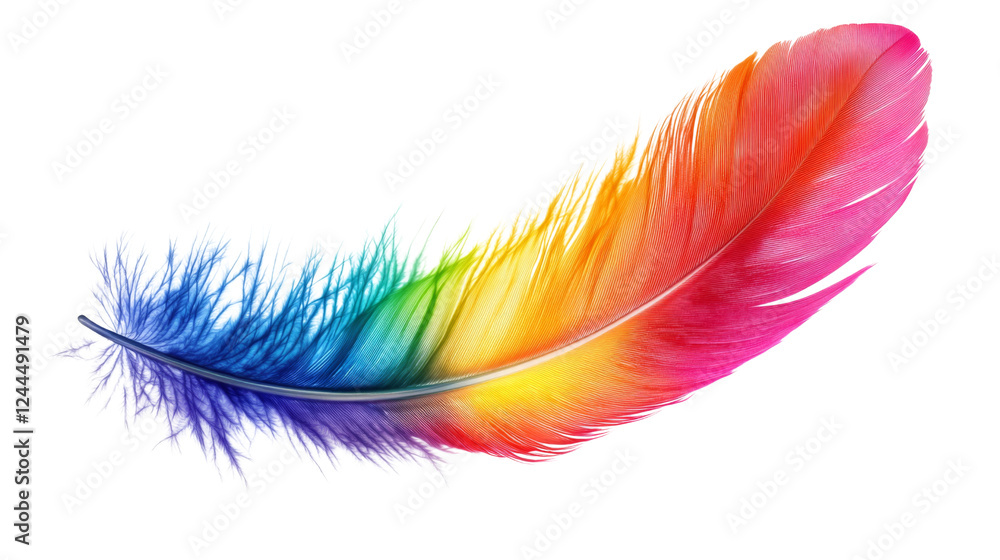 Poster rainbow feather showing gradient colors on transparent background