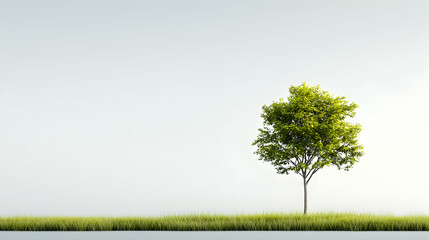 Obraz premium Lone tree on grass, minimalist background, environmental design