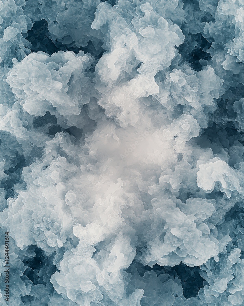 Poster a stunning close-up of swirling blue and white smoke, creating a dynamic abstract pattern perfect fo