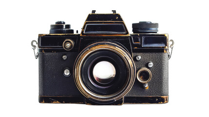 Vintage analog camera isolated on transparent background: showing signs of wear and tear, preserving history of photography