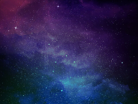 Fototapeta A stunning cosmic scene of a starry night sky with deep blue, purple, and green hues. Countless stars sparkle, creating a dreamy and infinite galaxy-like atmosphere.  