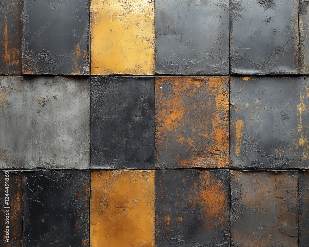 Poster textured metal surface featuring a modern design with gold and black elements. ideal for backgrounds