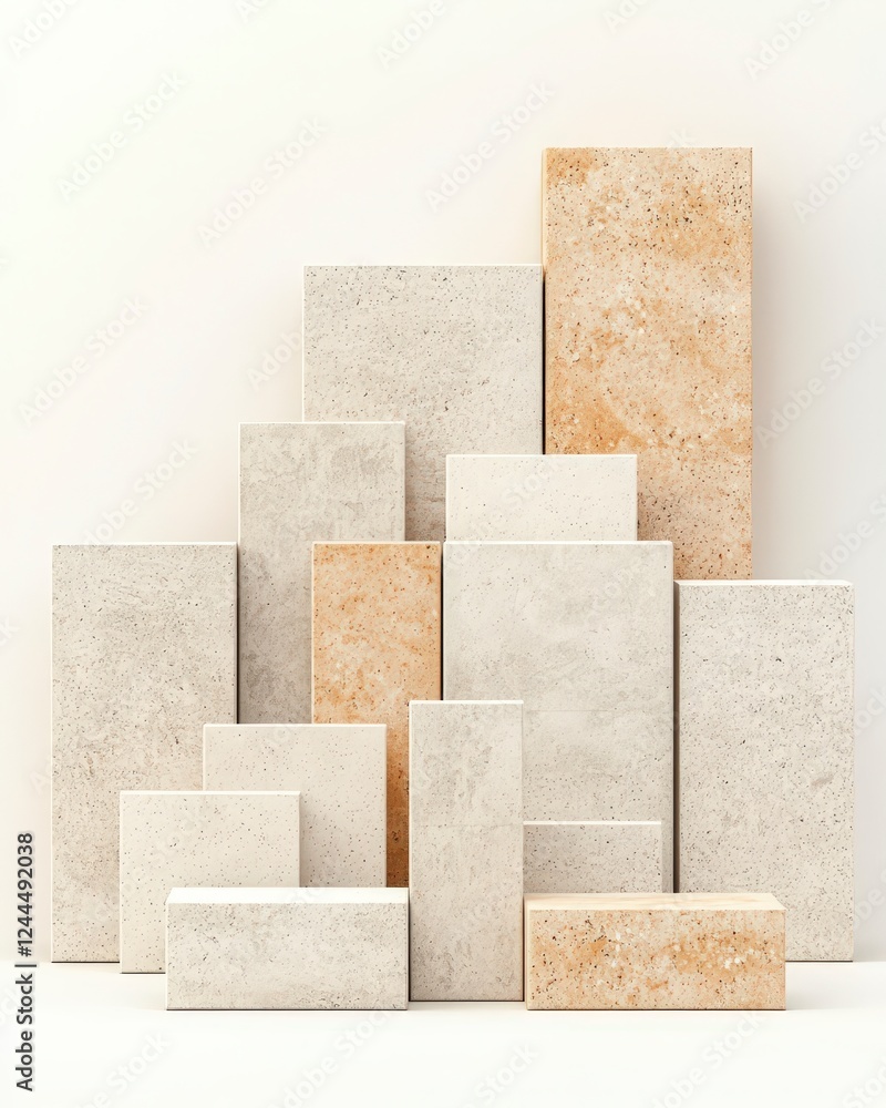 Poster a collection of various stone blocks arranged creatively. ideal for backgrounds, textures, or archit