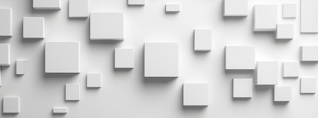 Abstract White Background with 3D Squares, Flat Lay for Banner and Web Design