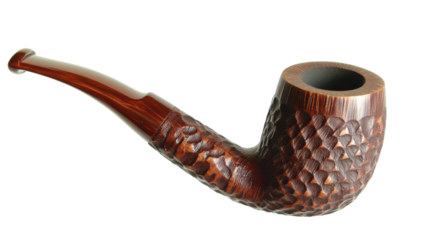Elegant rustic briar smoking pipe isolated on transparent background