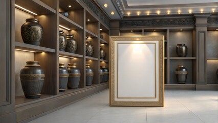Blank Poster Frame Mockup in Luxurious Funeral Shop