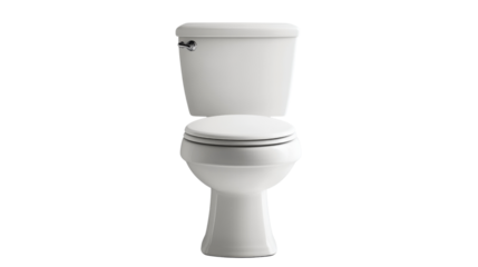 White toilet bowl isolated on transparent background representing bathroom fixtures
