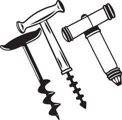 Auger Rustic Tool for Gardening, Silhouette vector art illustration with a white background