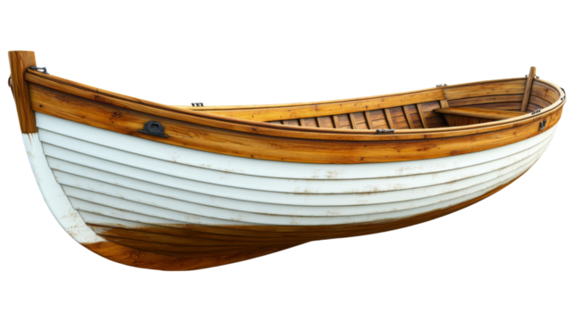 Classic wooden rowboat isolated on transparent background