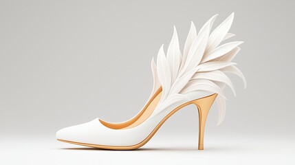 Elegant white high heel shoe adorned with delicate feather accents, perfect for fashion showcases and stylish events, embodying luxury and sophistication.