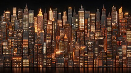 A stunning skyline view of illuminated skyscrapers against a night sky, showcasing urban architecture and city life. Perfect for cityscape lovers.