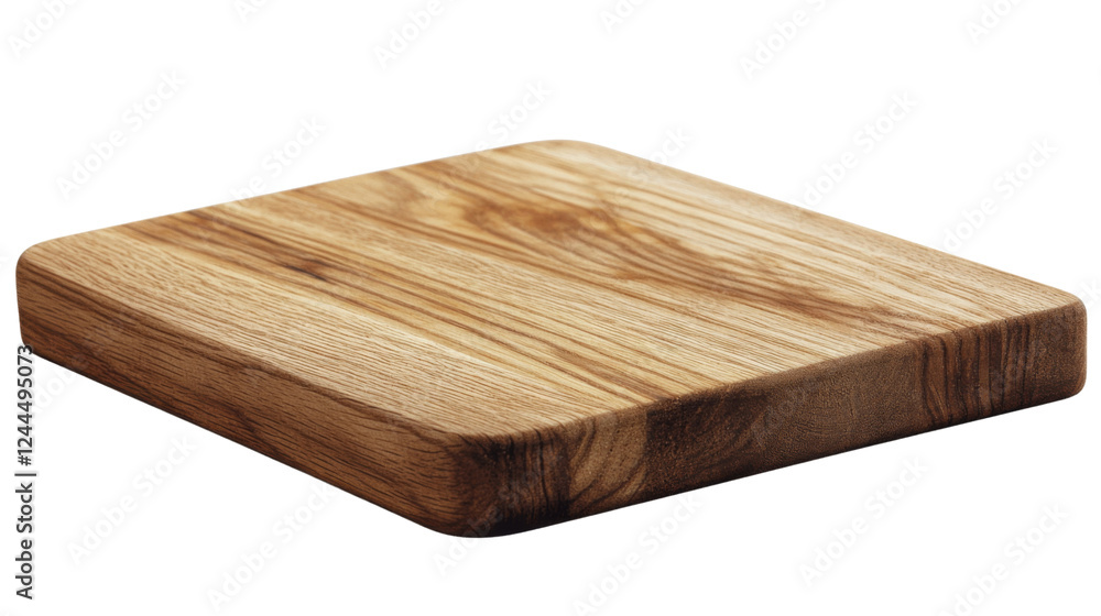 Poster empty wooden cutting board with rounded edges on transparent background