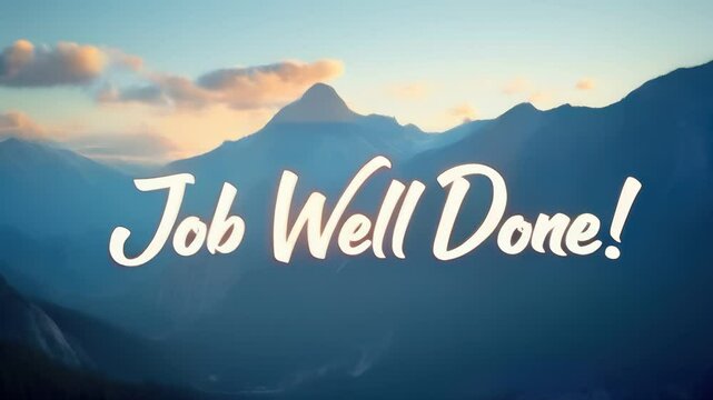 A close up of a mountain with a sky background and a text that reads job well done