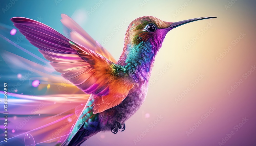 Poster vibrant, gradientfused hummingbird design a mesmerizing blend of color and motion in an abstract set